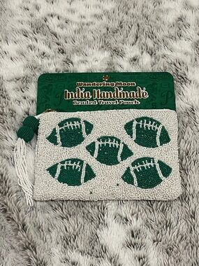 Viral Wandering Moon India Handmade Beaded Football Pouch - White & Green travel